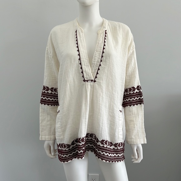 Free People Tops - Free people embroidered top cream and burgundy